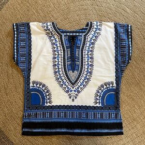 Traditional Blue, Black and White Dashiki Shirt by Thai Craft Warehouse